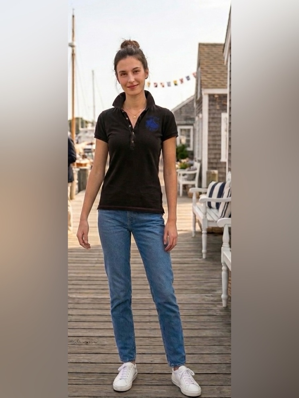 Y2K Ralph Lauren Sport Double Big Pony Polo Shirt Women’s S Black Vintage